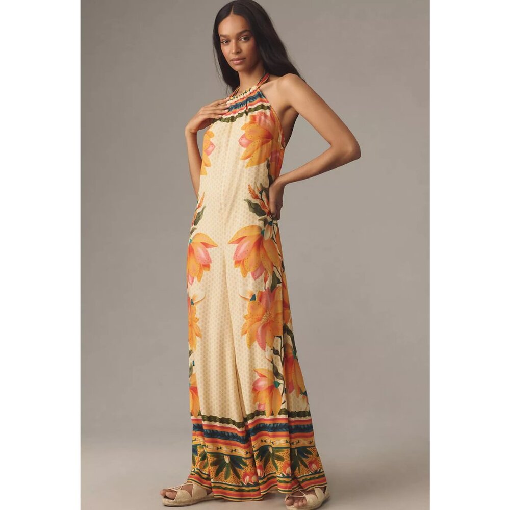 Farm Rio x Anthropologie Floral Halter Jumpsuit